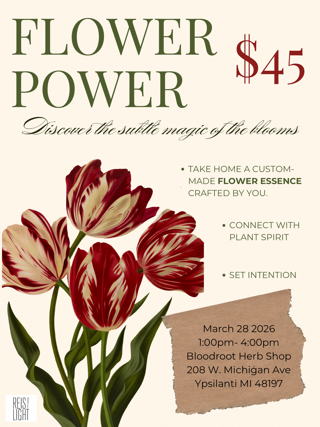 Flower Essense Workshop March 28th 1-4pm