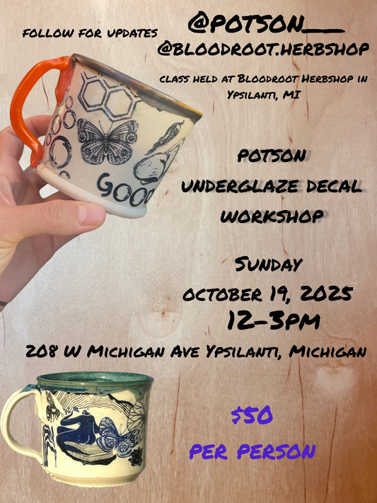pottery decal workshop Sunday October 19th