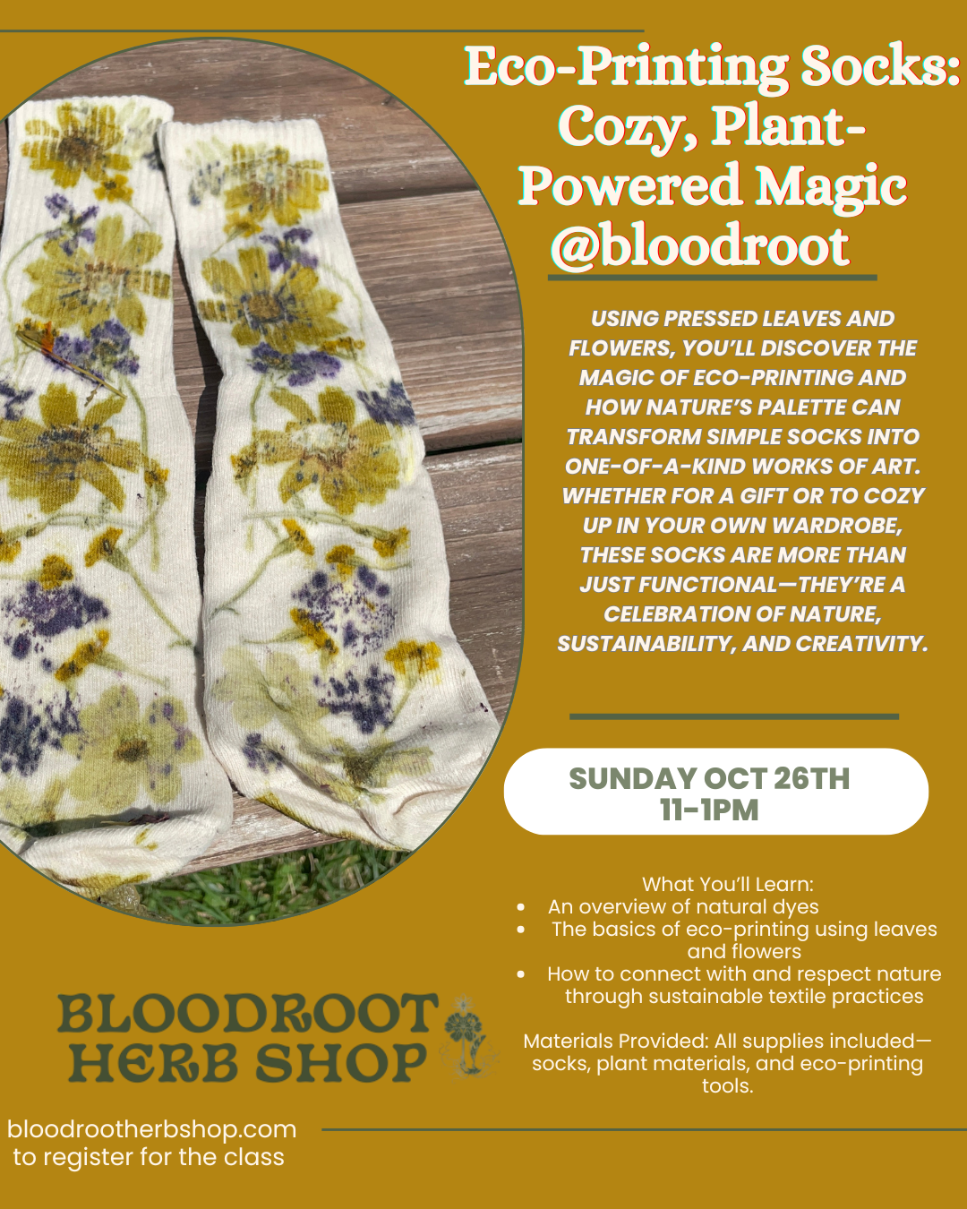 Magic of Plant Dye- sock dye with MIDYER 10/26 11-1pm