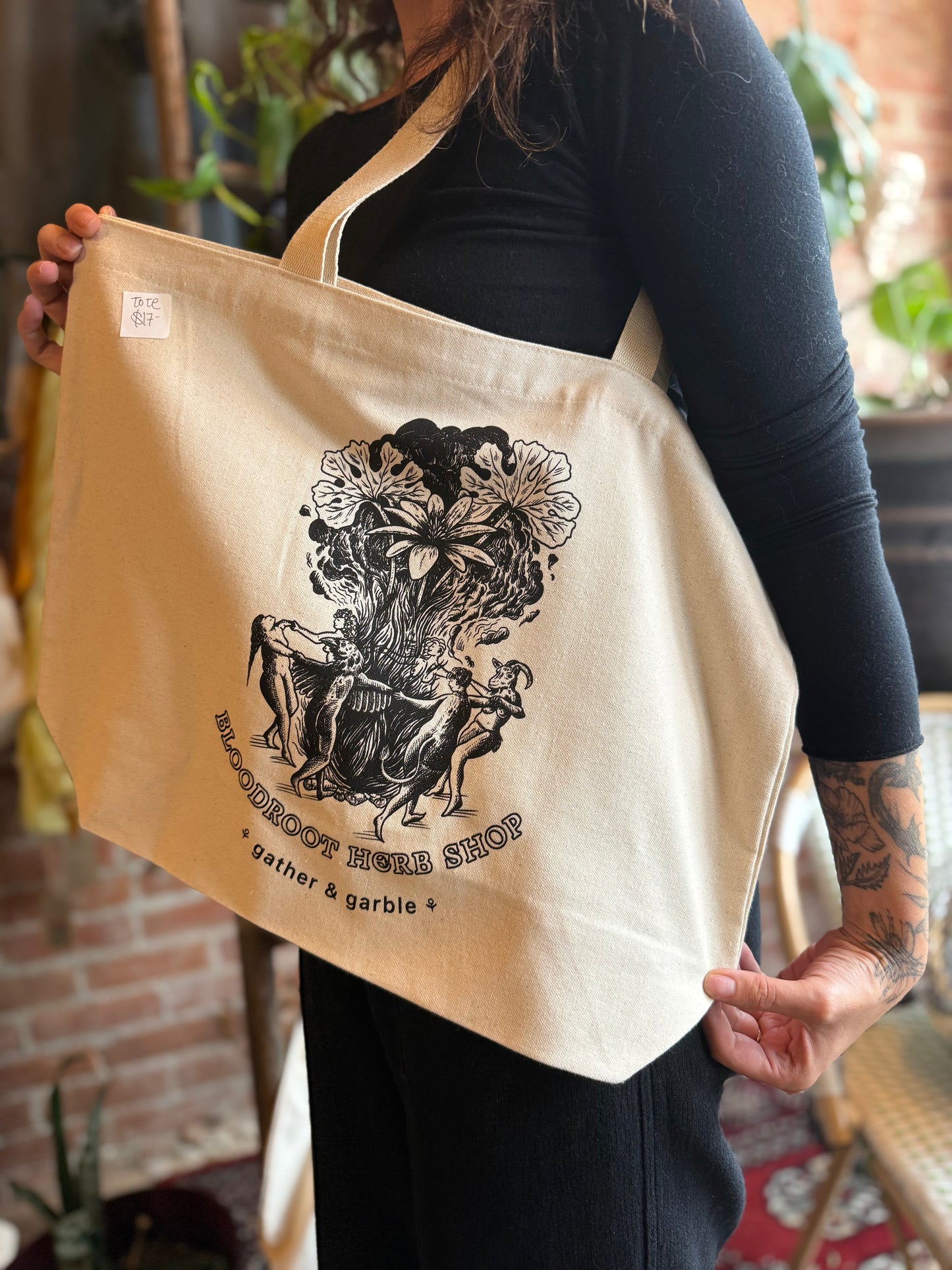 Bloodroot herb shop tote bag