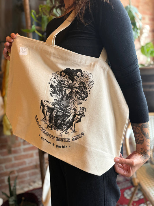 Bloodroot herb shop tote bag